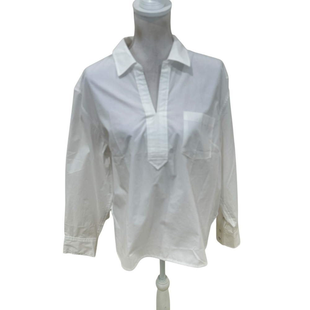 NWT Talbots White Casual cotton split neck Shirt chest pocket size large